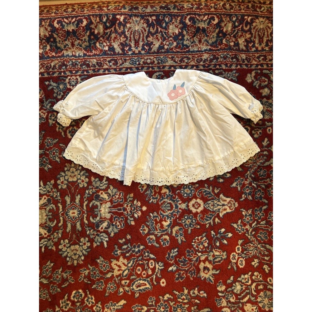 Vtg Jane Copeland Baby Girl 12 Mo  Dress Flowers Pink White Lace